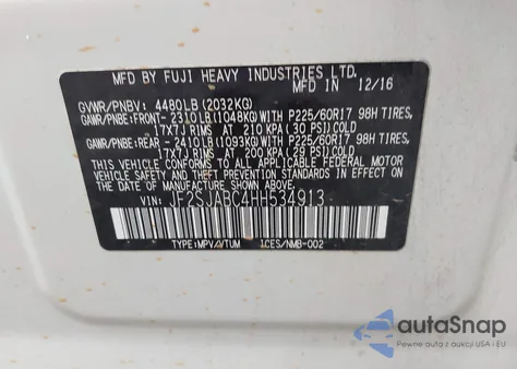 2017 Subaru Forester 2.5I from USA, damaged, VIN JF2SJABC4HH534913
